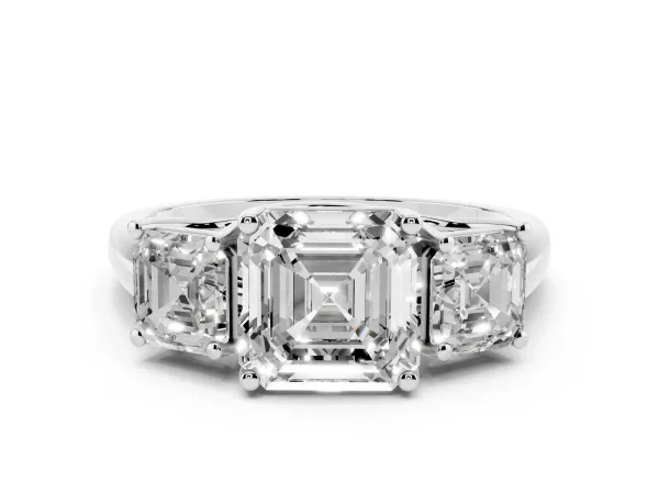 Three-Stone Asscher Cut Diamond Engagement Ring with Prong Setting White gold