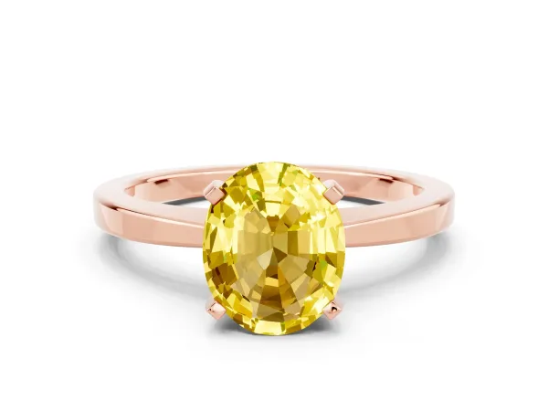 Oval Cut Yellow Sapphire Solitaire Engagement Ring with Classic Band and Four-Prong Setting Rose gold