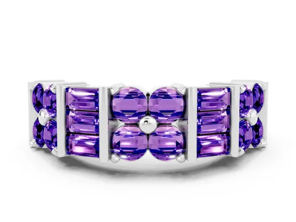 Channel Set Round and Baguette Tanzanite Anniversary Band with Prong Setting Platinum