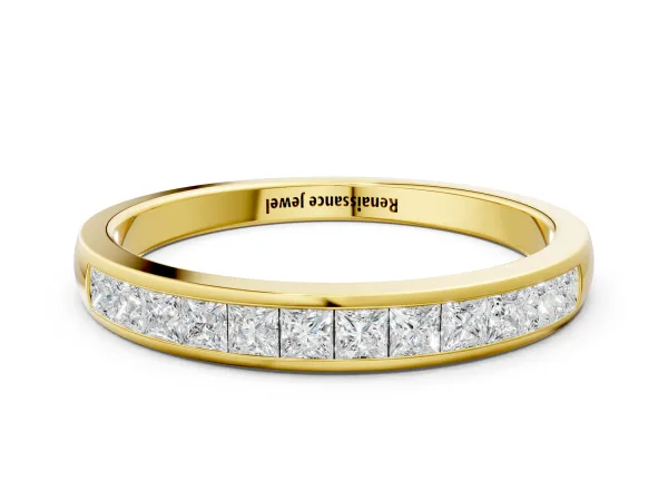 Princess Cut Diamond Channel Set Eternity Band Yellow gold