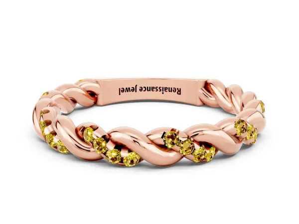 Twisted Pavé Round Yellow Sapphire Eternity Band Rose gold