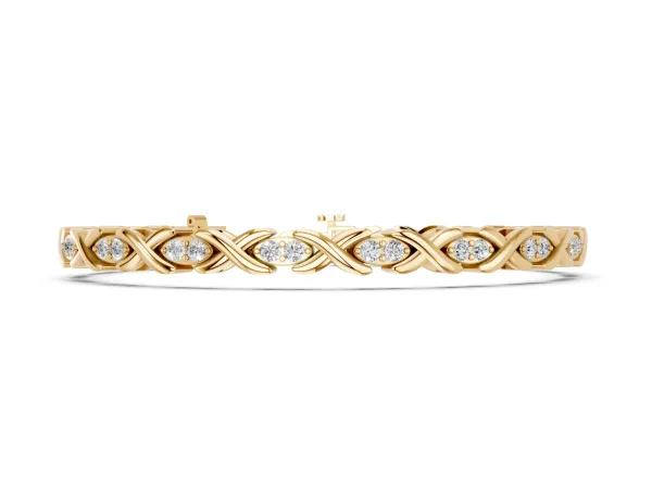 Diamond Round Cut X-Link Tennis Bracelet with Prong Setting Yellow gold