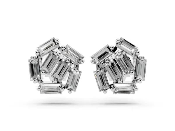 Baguette Diamond Cluster Stud Earrings Platinum