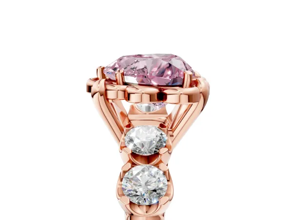 Fancy Pink Heart Cut Cut Diamond Floral Halo Engagement Ring with Shared Prong Setting Rose gold