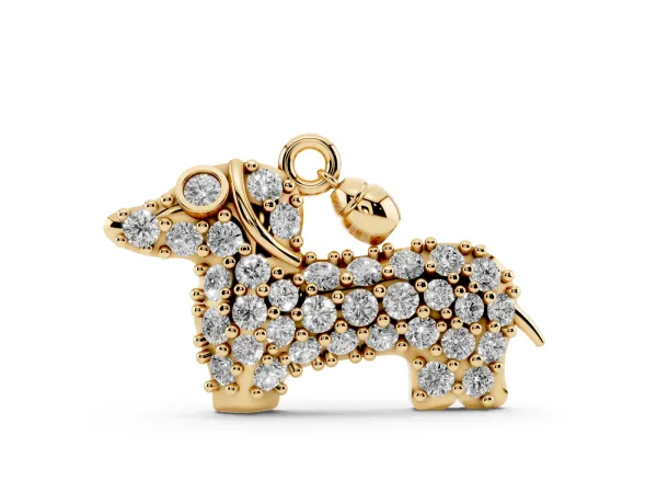Pavé Round Diamond Prong-Set Dachshund Pendant Yellow gold