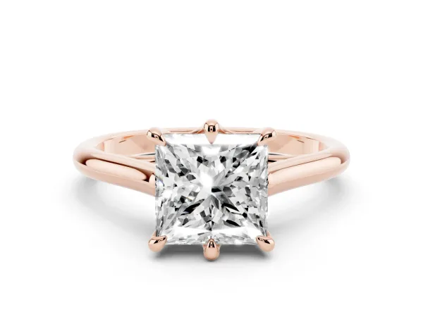 Princess Cut Solitaire Engagement Ring with Six-Prong Setting and Classic Band Rose gold