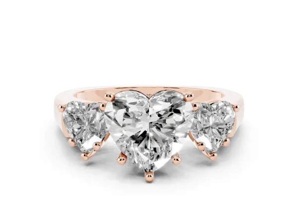 Three-Stone Heart Cut Brilliant Diamond Trellis Ring with Comfort Fit Band Rose gold