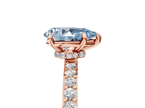 Fancy Blue Pear Cut Diamond Solitaire Engagement Ring with Pavé Band and Four-Prong Setting Rose gold