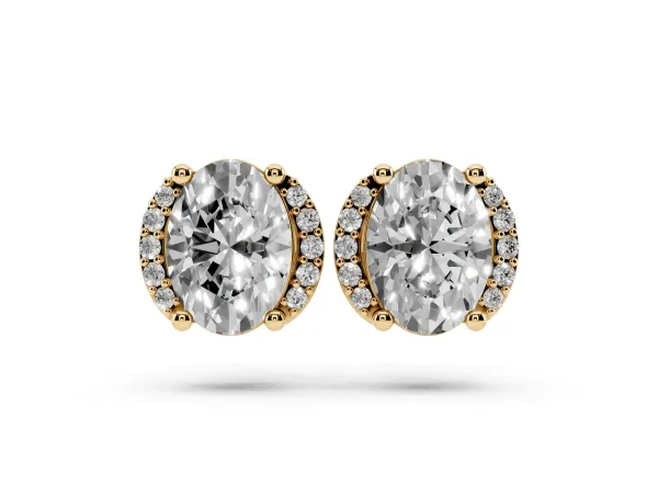 Oval Diamond Half Halo Stud Earrings Yellow gold