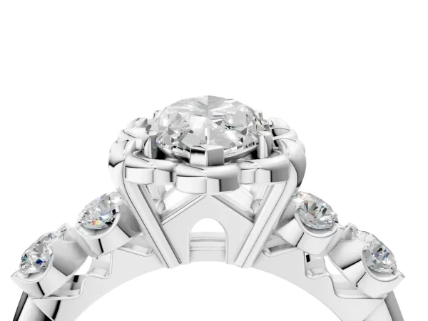 Marquise Cut Cut Diamond Floral Halo Engagement Ring with Shared Prong Setting Silver