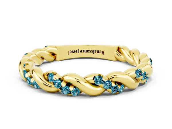 Twisted Pavé Round Blue Topaz Eternity Band Yellow gold