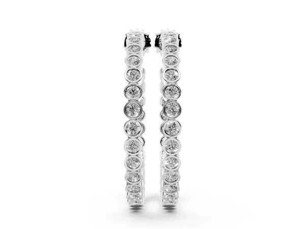 Round Diamond Bezel-Set Inside-Out Large Hoop Earrings Platinum
