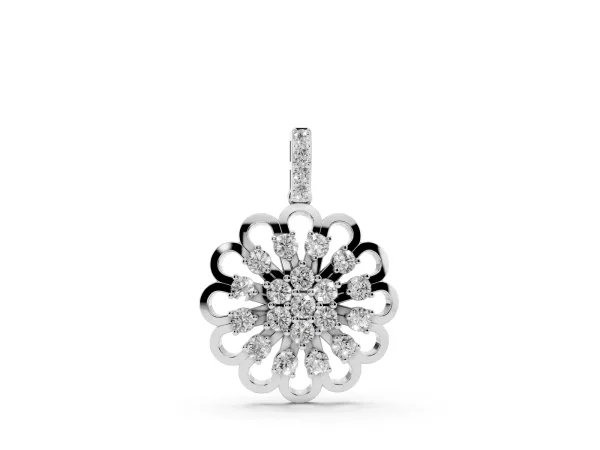 Round Diamond Floral Halo Pendant with Prong Setting Silver