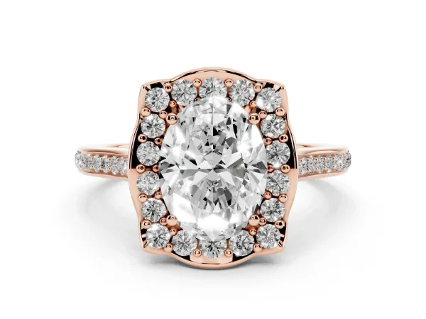 Oval Cut Halo Round Diamond Pave Band with Four-Prong Setting Rose gold