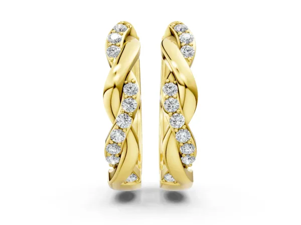 Round Cut Diamond Twisted Pavé Hoop Earrings Yellow gold