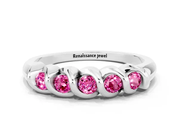 Round Pink Sapphire Eternity Band with Twist Prong Setting Platinum