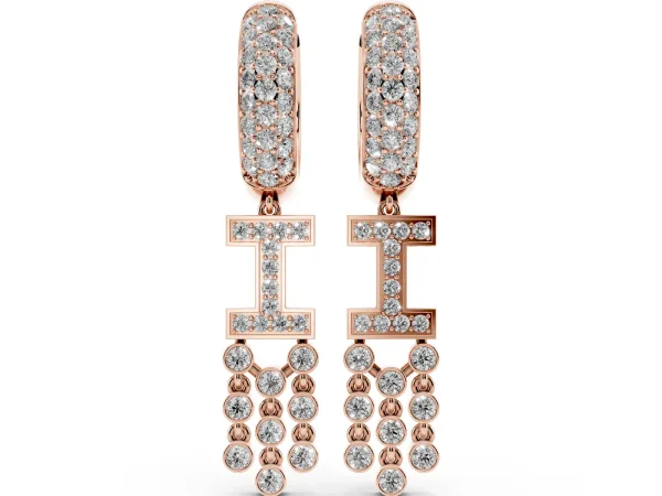 Round Diamond Initial I Huggie Hoop Earrings Rose gold