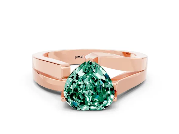 Modern Tension Set Heart Cut Green Sapphire Solitaire Wide Band Ring Rose gold