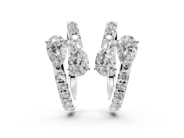 Pear Cut Diamond Bypass Huggie Hoop Earrings Platinum