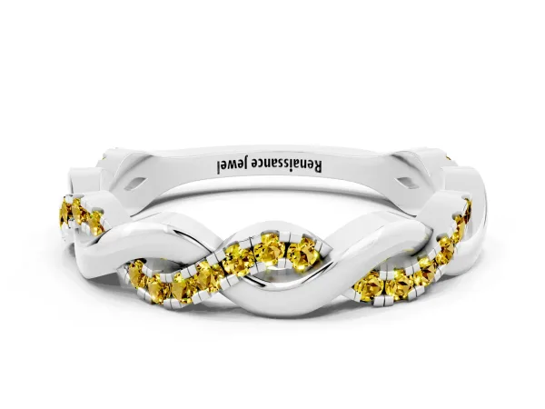 Pavé Round Yellow Sapphire Twist Eternity Band with Shared Prong Setting Platinum