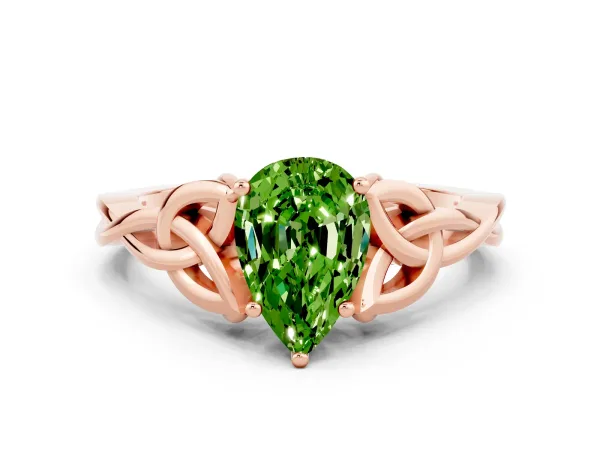 Pear Cut Peridot Solitaire Celtic Knot Ring with Four-Prong Setting Rose gold