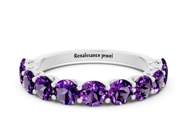 Round Amethyst Shared Prong Eternity Band Platinum