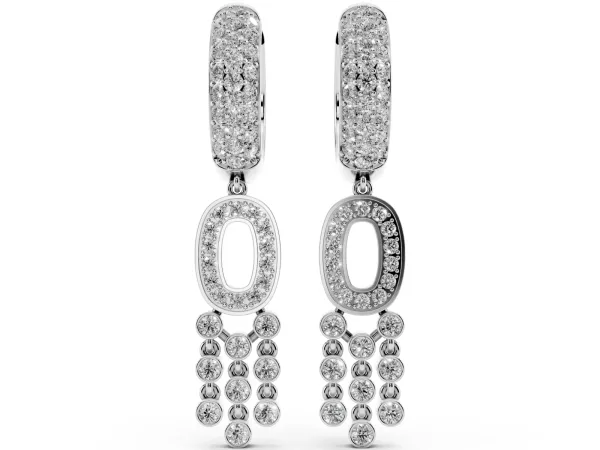 Round Diamond Initial O Huggie Hoop Earrings Platinum