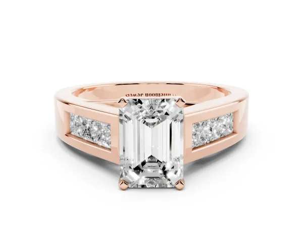 Emerald Cut Cut Channel Set Solitaire Ring with Four-Prong Setting Rose gold