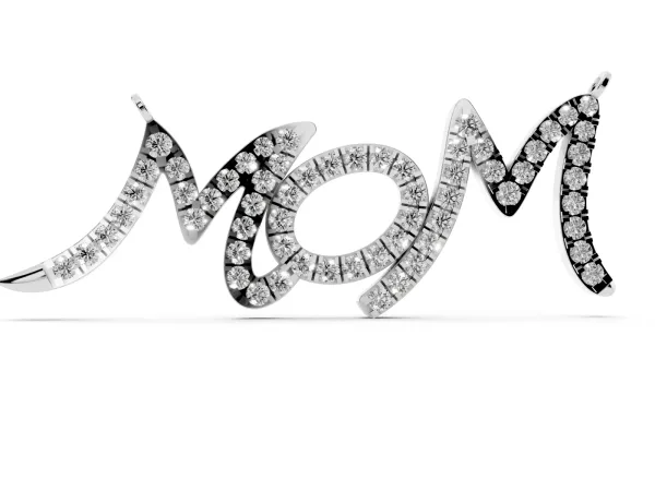 Pavé Round Diamond Script Pendant with Prong Setting White gold