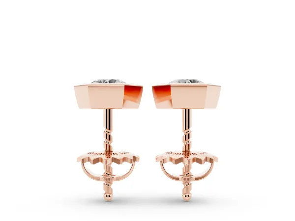 Round Diamond Bezel-Set Stud Earrings Rose gold