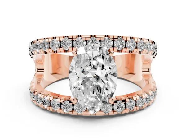 Oval Cut Solitaire Split Shank Pave Diamond Ring Rose gold