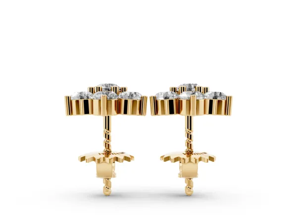 Cluster Round Diamond Stud Earrings Yellow gold