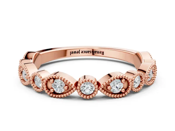 Milgrain Bezel Set Pear and Round Diamond Eternity Band Rose gold