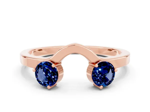 Dual Round Blue Sapphire Open Band Ring with Prong Setting Rose gold