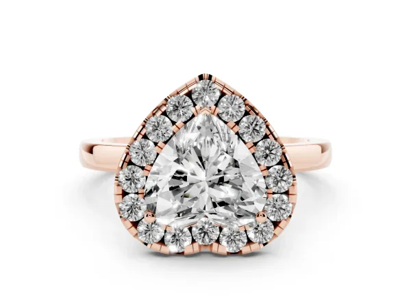 Heart Cut Halo Diamond Solitaire with Pavé Band and Four-Prong Setting Rose gold