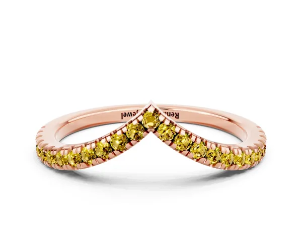 Pavé Round Yellow Sapphire V-Shaped Chevron Band with Shared Prong Setting Rose gold
