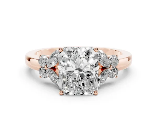 Radiant Cut Cut Solitaire Floral Diamond Ring with Four-Prong Setting Rose gold