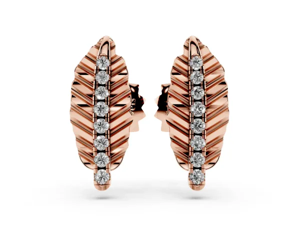 Round Diamond Leaf Stud Earrings Rose gold