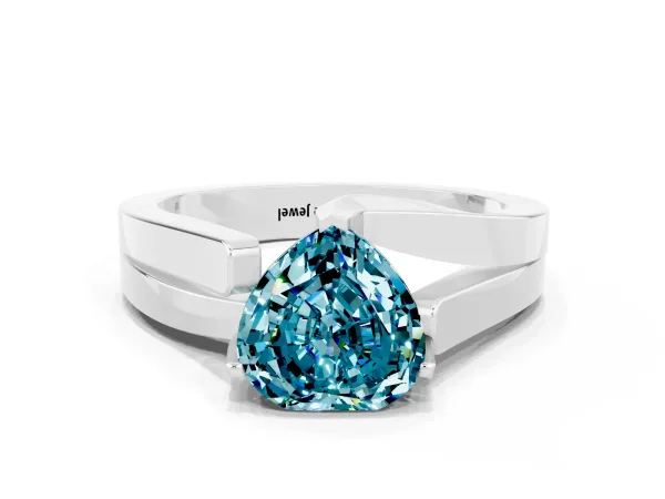 Modern Tension Set Heart Cut Blue Topaz Solitaire Wide Band Ring Platinum
