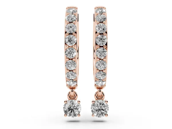 Round Cut Diamond Pavé Hoop Earrings with Drop Accent Rose gold