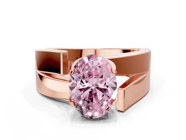 Fancy Pink Modern Tension Set Oval Cut Diamond Solitaire Wide Band Ring Rose gold