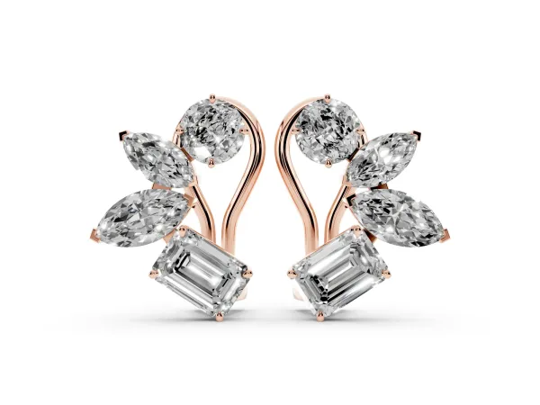 Multi-Shape Diamond Cluster Stud Earrings Rose gold