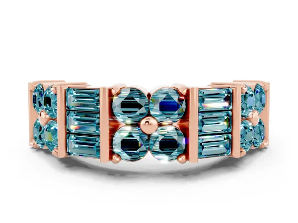 Channel Set Round and Baguette Blue Topaz Anniversary Band with Prong Setting Rose gold