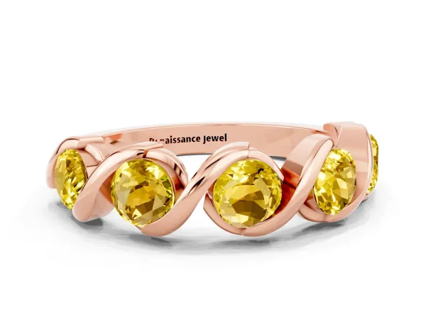 Round Yellow Sapphire Wave Band with Channel Setting and Shared Prongs Rose gold