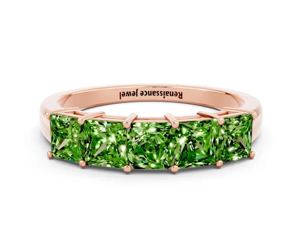 Princess Cut Five-Stone Peridot Band with Prong Setting Rose gold