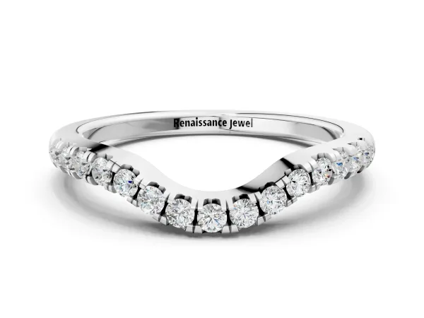 Curved Round Diamond Wedding Band with Pavé Setting and Shared Prong Platinum