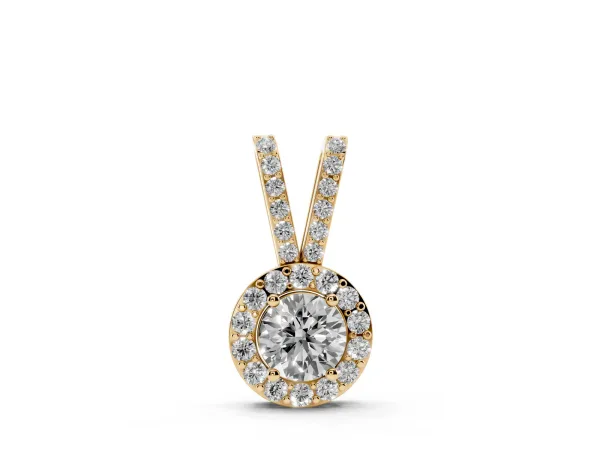 Round Halo Pendant with Prong Setting Yellow gold