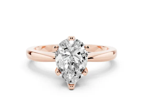 Pear Cut Solitaire Engagement Ring with Six-Prong Setting and Tapered Band Rose gold