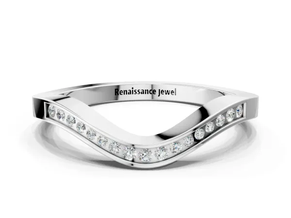 Round Cut Channel Set Wave Band with Pavé Setting Platinum