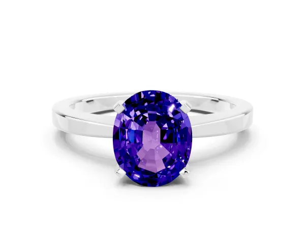 Oval Cut Tanzanite Solitaire Engagement Ring with Classic Band and Four-Prong Setting Platinum
